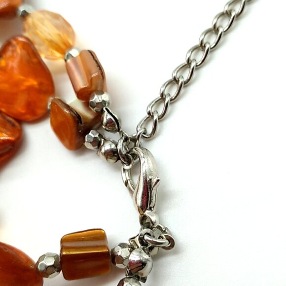 Baltic Amber Double Strand Necklace with Glass, Acrylic Beads, Silver Spacers - Picture 5 of 10